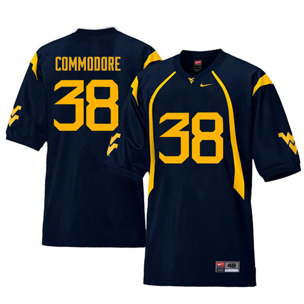 Men #38 Shane Commodore West Virginia Mountaineers Retro College Football Jerseys Sale-Navy - Click Image to Close